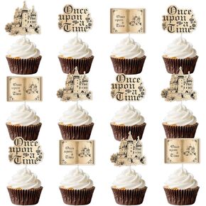 Kreatwow Once Upon A Time Birthday Decorations Vintage Fairytale Book Cupcake Topper Once Upon A Time Party Decoration Castle Opening Magic Book Party Romantic Story Decor for Girls Princess Birthday