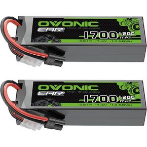 OVONIC 2S 7.4V 1700mAh Lipo Battery with IEC Plug [2 pcs Batteries in 1 Package]