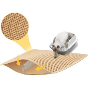 Cat Litter Mat, Cat Litter Trapping Mat, Double Layer Waterproof Proof litter box mat, Non-Slip Design, Reduces Litter Scatter, Easy to Clean, 24 * 14.9 Inch, Beige