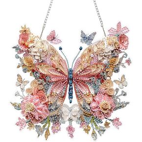 DIY Hanging Diamond Art Pendant Kit, Special Crystal Double Sided Diamonds Painting Ornament Kit for Adults, Acrylic Gem Painting Board for Window&Door&Wall (Pink Butterfly)