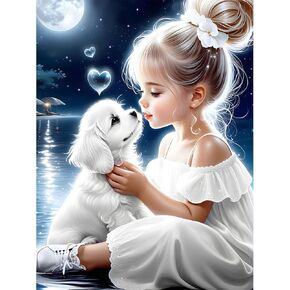 Zha Qiyong 5D DIY Adult Diamond Art Set, Luminous Diamond Art Girl's Kiss, Diamond Painting Set, Full Diamond Round Rhinestone Craft Canvas for Home Wall Decoration Gift 17.7x13.8 inches