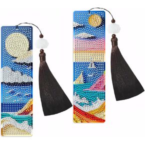 NIHO-JIUMA Diamond Painting Bookmark Mountain Scenery, DIY Crystal Diamond Art Tassel Acrylic Bookmark Kits (2PCS)