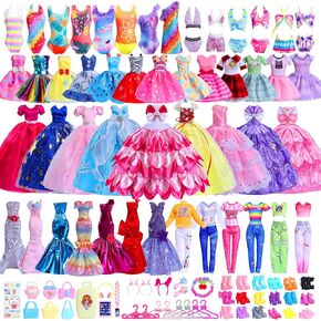 110PCS Doll Clothes and Accessories for 11.5 inch Doll -Princess Gowns, Fashion Dresses, Slip Dresses, Top, Pants, Jumpsuit, Swimsuits, Shoes, Hangers, Doll Dress up Toys for Girls Kids Birthday Gift