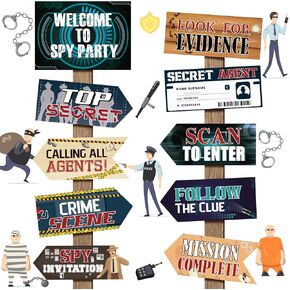 20 Pieces Secret Agent Detective Decorations Welcome to Spy Party Signs Clue Party Decorations Mystery Party Supplies Detective Themed Party Directional Signs for Kids Adults Crime Scene Props