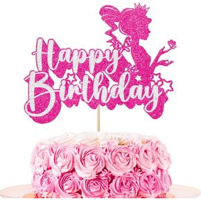 Hot Pink Girl Happy Birthday Cake Topper, Princess Themed Birthday Cake Decorations for Girls, Hot Pink Bday Princess Party Decorations and Supplies for 10th 13th 18th 21st 30th or Any Bday Party