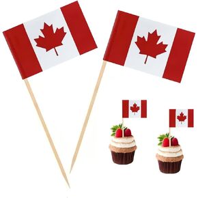 100 Pcs Canada Flag Canadian Toothpick Flags, Cocktail Picks Mini Stick Cupcake Toppers Country Picks Party Decoration Celebration Cocktail Food Bar Cake Flags ﻿