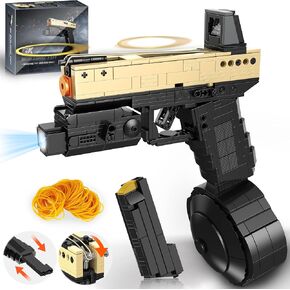 Fluorspar blaster Building Block Gun for Adults, 1: 1 Pistol Building Set for Boys Age 14+ Model Gun That Shoot Rubber Band DIY Assembling, Collectible Gift for Toy Lovers, 888Pcs