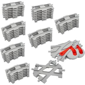 47-Piece Train Track Set,Classic Railway Track with 30 Curved Tracks,14 Straight Tracks,2 Switch and 1 crossoverTracks-Compatible with All Major Brands,Light Grey Toy Track Accessory for Kids