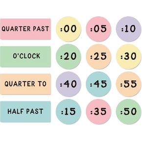 Pastel Telling Time Bulletin Board Decoration Set Colorful Clock Numbers Labels with Glue Points for Back to School Party Classroom Wall, 16Pcs