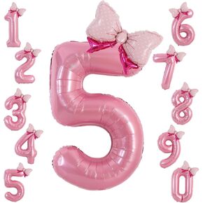 Vuzvuv 40 Inch Pink Bow Balloons Huge Foil Pink Number Balloon No.3 for Birthday Party Decoration, Mini Bowtie Balloon for 3rd Birthday Baby Shower Anniversary
