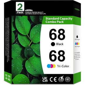 68 Ink Cartridges Combo Pack - 1 Black & 1 Color Replacement for HP 68 Envy 6152e, 6155e, 6552e, 6555e, 6558e Printers 2-Pack (1 Black / 1 Tri-Color)