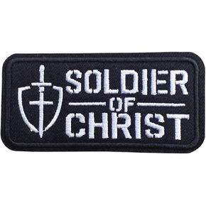 Soldier of Christ Patch, Iron On Sew On Patch, Embroidered Applique for Clothing Vest, Christian Bikers Souvenir, Jesus, Decorative Embroidery Clothing Vest Jackets Premium Stitching, Brotherly Love