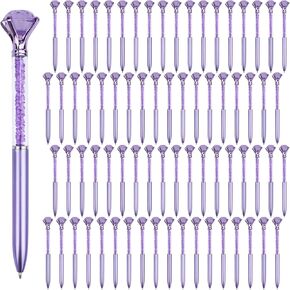 Crystal Pens Bulk, Big Bling Diamond Ballpoint Black Gel Ink Pen, Rhinestone Bridal Shower Cute Pretty Fancy Glitter Neutral Pens Office School Supplies for Women Students Teacher (Purple 60 Pcs)