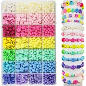 1260pcs Acrylic Pastel Beads, 28 Color Candy Kit, 4 Shapes Flower Heart Face Round, Lightweight for Jewelry Making, DIY Craft, Phone Charm Bead