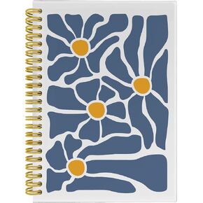 Abstract Boho Floral Notebook, Blue Preppy Floral Aesthetic Notebook Journal for Women, Boho Aesthetic Office Supplies, Spiral Notebook 5.5x8.3 with 164 Pages