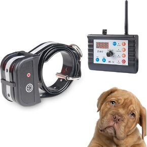 Wireless Fence Dog Training Collar Two Way Signal Pet 2-in-1 System, Adjustable Control Range Warning Strength, Display Battery Level, Waterproof Reflective Dog Collar