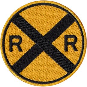 Railroad Crossing Sign - Black on Yellow - 3" Embroidered Iron on Patch