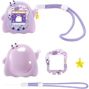 Luminous Silicone Case for Tamagotchi Uni, Soft Glow in The Dark TPU Protective Cover with Screen Decoration Protector and Adjustable Wrist Strap - Little Devil (Luminous Purple)