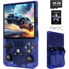 R36MAX Retro Handheld Game Console - 64GB Preloaded 18000+ Classic Video Games, Support 30+ Simulators, Linux-Powered Portable Game Emulator Console with 4.0-in HD IPS Screen (Transparent Red)