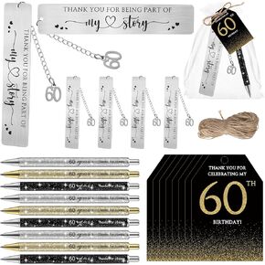 24 Set 60th Birthday Favors for Guests Anniversary Party Favor Thanks for Coming Glitter Ballpoint Pen Bookmark Thank You Card Organza Bag for Adult Appreciation Souvenir Birthday Gift(60th)