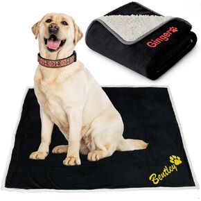 Embroidered Dog Blanket with Name, Personalized Pet Blankets for Dog for Bed Car Couch, Custom Waterproof Dog Blanket Soft & Comfortable for Small, Medium & Large Pet, Best Gift for Dog Lovers- Cream