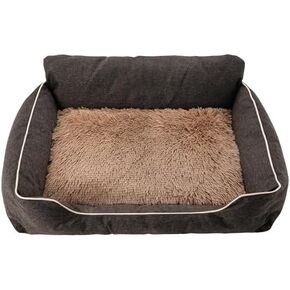 Medium Dog Bed with Anti-Slip Bottom, Cat Bed with Removable Washable Cover, Plush Pet Bed for Dogs and Cats, Cute Dog Pillow Bed, Calming Cat Couch Bed for Indoor, Outdoor, Brown