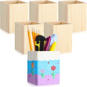 20 Pack Wood Pen Holder Unfinished Wooden Pencil Holder for Homemade DIY Crafts Mini Wood Pencil Box Small Wooden Crates for Crafts Projects, 3 x 3 x 4 Inches