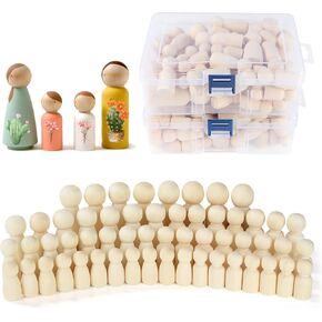 JMIATRY 100PCS Wooden Peg People Wooden Peg Dolls Unfinished Wooden People Figures With Storage Case Pegs Dolls Family Woodens Peoples for Craft Art Projects and Decoration (8 Size,1.3 to 2.56 inches)