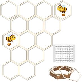 20 Pcs Honeycomb Decorations, 8.2 Inch Unfinished Wooden Hexagon Wall Decor Honeycomb Beehive Sign for Baby Shower Bee Theme Birthday Party, DIY Craft Wall Stickers Decorative Wood for Home Decor