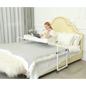 UNICOO Adjustable Overbed Table, Over The Bed Table with Wheels, Medical Overbed Table with Wheels Adjustable Height, Rolling Desk for Full/Queen/King Bed, Sturdy Wood & Steel Frame (Ancient Oak 202)