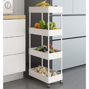 Flesser 4 Tier Rolling Utility Cart Metal Storage Cart with Wheels Slim and Easy to Assembly for Bathroom,Kitchen,Office (White)