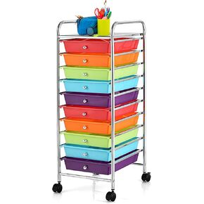 KOTEK 10-Drawer Multipurpose Rolling Storage Cart, Mobile Craft Cart with Wheels & Lockable Brakes, Home Office School Tools Organizer (Multicolor)