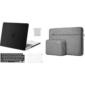 MOSISO Compatible with MacBook Pro 14 inch Case 2023 2022 2021 Release M2 A2779 A2442 M1, Horizontal Sleeve Bag with Small Case&&Plastic Hard Case&Keyboard Skin&Screen Protector&Storage Bag,Black&Gray