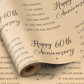 RUSPEPA Wrapping Paper Roll for Paper Wedding - 17 Inches x 16.4 Feet - Happy 1st Anniversary Pattern on Durable Kraft Paper for 1st Anniversary and Special Occasions