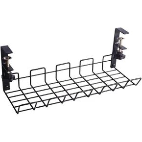 No-Drill Hanging Carbon Steel Cable Organizer Rack for Under Desk – Black, Large Capacity, Multi-Functional