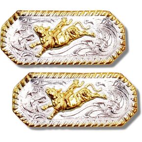Needzo Bull Rider Conchos, Silver and Gold Tone Rodeo Concho Accessories for Leather, Hats, and Jewelry, Pack of 2, 2 Inch