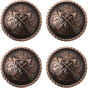CHALLENGER Set of 4 Conchos Western Saddle Tack Bridle Arrows Engraved Copper Screw Co530