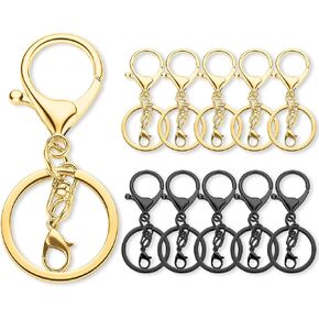 10 Pack a Set Metal Lobster Claw Clasps and Key Rings, Key Chain Accessories, Keychain Making kit for Keys, Art Crafts, Jewelry Making, Silver - Light Gold