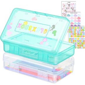 Fainne 2 Pcs Plastic Pencil Boxes Bulk Hard Pencil Case with 3 Sheet Stickers Large Capacity Pen Box with Snap Tight Lid for Kids Girls Boys School and Office Storage Organizer(Clear,Pink)