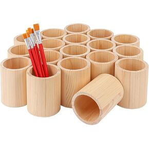18 Pack Round Unfinished Wooden Pencil Holder, 3 x 3 x 4 Inch Wood Pencil Cup Holder, Wood Crafts Pencil Cup for Desk, Office, DIY Project