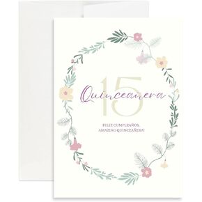 Simply Uncaged Christian Gifts Card for Quinceañera | 5’X7’ Birthday Card for 15 Year Old (Single (Quinceañera))