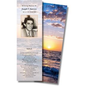 Funeral Memorial Prayer Bookmarks - Personalized Photo and Prayer -Set of 50