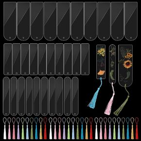 60Pcs Acrylic Bookmark Blanks Set with Colorful Tassels, Clear Craft Bookmarks, 3 Shape Rectangle Round Bookmarks Bulk for DIY Crafts Gift Tag Hanging Tag