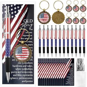 24 Sets 4th of July American Flag Gifts Bulk, Flag Ballpoint Pens Keychains Patriotic Bookmarks Souvenirs for Veterans USA Independence Day Party Supplies