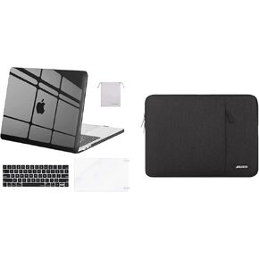 MOSISO Compatible with MacBook Pro 13 inch Case 2016-2023 Release A2338 M2 M1 A2289 A2251 A2159 A1989 A1706 A1708, Plastic Hard Shell&Vertical Sleeve Bag&Keyboard Cover&Screen Protector&Pouch, Black