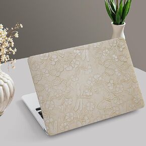 iLeadon Compatible MacBook Air 13.3 Inch Case 2022,2021-2018 Release A2337 M1 A2179 A1932, Elegant Embossed Texture PU Leather Coating Hard Shell Case+Keyboard Cover+Screen Protector,White Floral