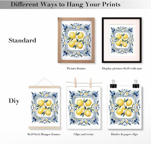 JXREQ Blue Chinoiserie Mediterranean Lemon Wall Wall Decor for Home Kitchen غرفة المعيشة غرفة الطعام الحمام ، ديكور حفلات الليمون المتوسطية ، 8 × 10 بوصة دون إطاره in Kuwait