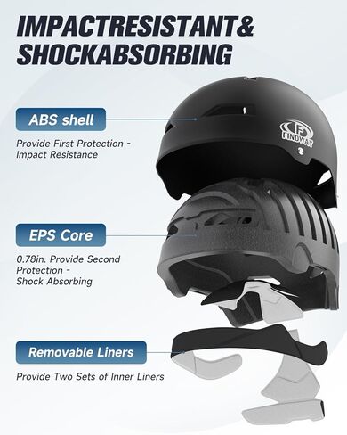 Skateboard Cycling Helmet - Triple Certified Two Removable Liners Ventilation Multi-Sport Scooter Roller Skate Inline Skating Rollerblading BMX MTB for Kids, Youth & Adults in Kuwait
