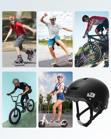 Skateboard Cycling Helmet - Triple Certified Two Removable Liners Ventilation Multi-Sport Scooter Roller Skate Inline Skating Rollerblading BMX MTB for Kids, Youth & Adults in Kuwait