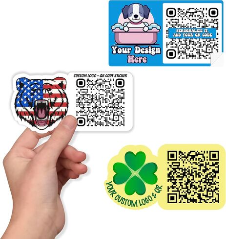Custom QR Code Logo Stickers - Promote Your Brand Personalize Your Customized Labels Presence Social Media, Website or Landing Page Lifetime Text Name Image Photo UV Laminated (Vertical) in Saudi Arabia